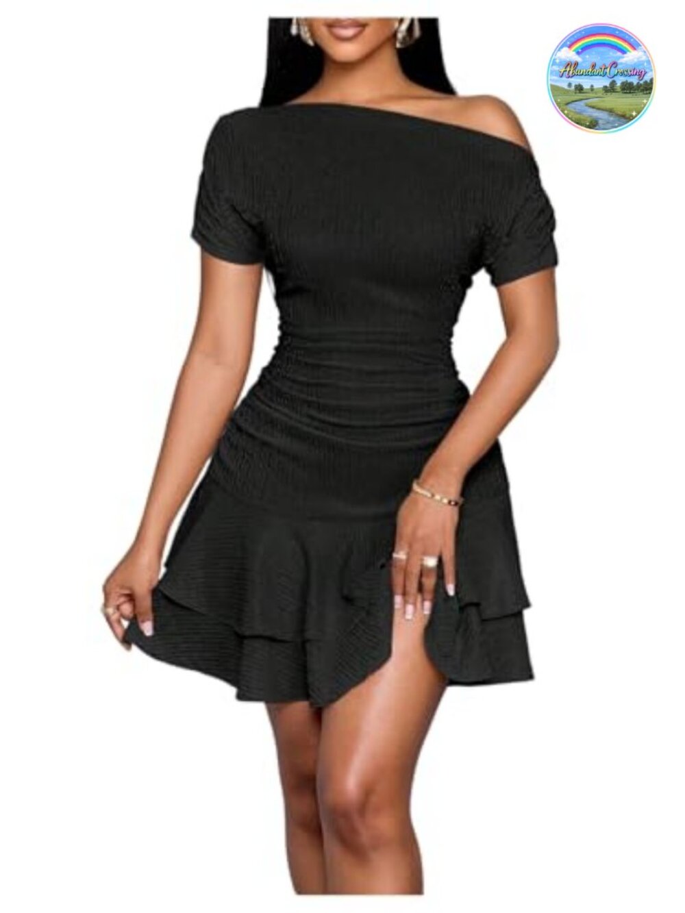 Off Shoulder Asymmetrical Ruched Fit & Flare Mini Dress